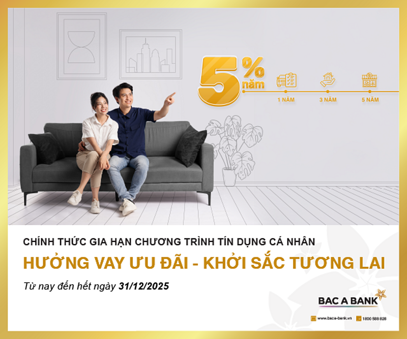 BAC A BANK chính thức gia hạn Chương trình tín dụng “Hưởng vay ưu đãi - Khởi sắc tương lai” đến hết 31/12/2025.