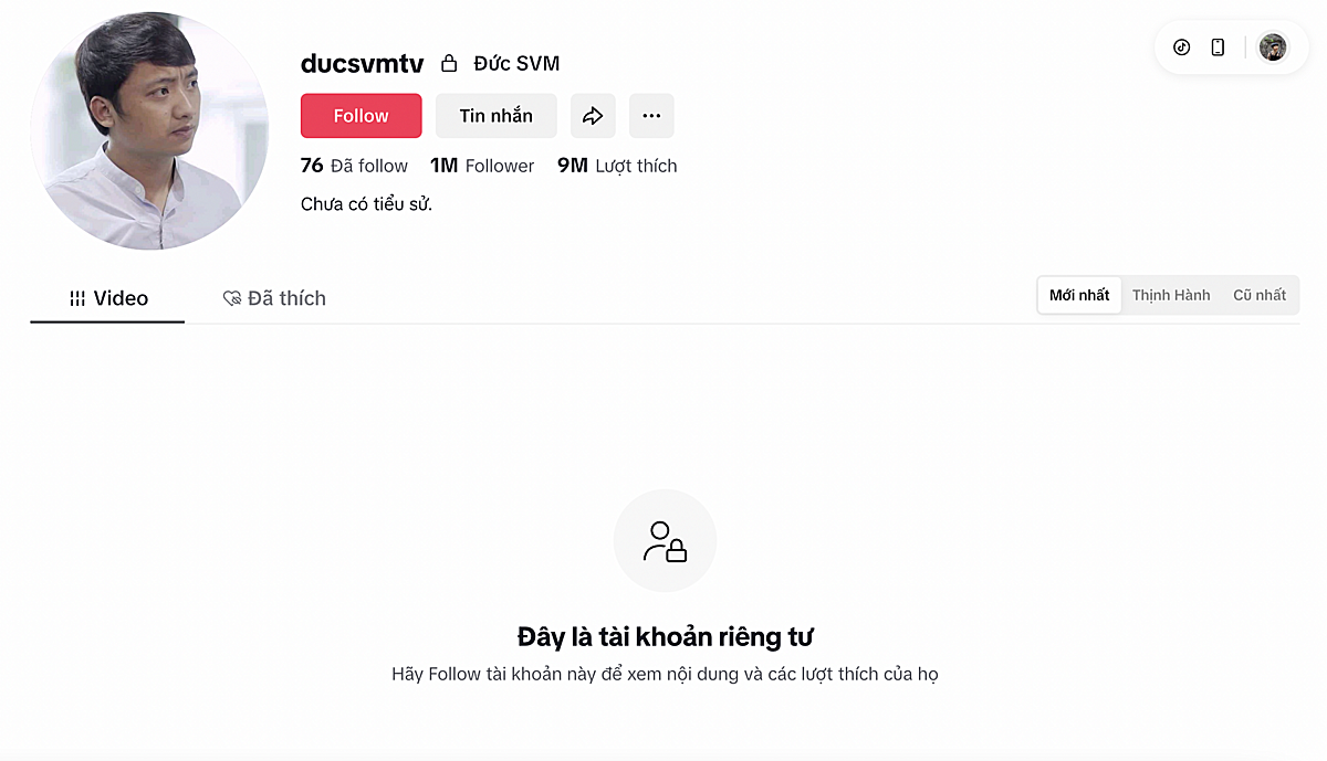 Tài khoản của H.V.Đ đã ở chế độ riêng tư.