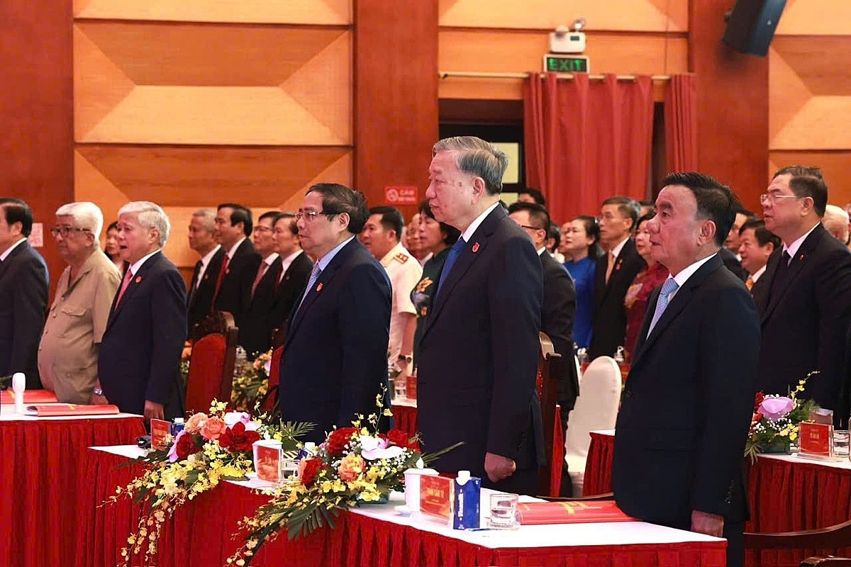 Tổng Bí thư Tô Lâm, Thủ tướng Chính phủ Phạm Minh Chính, Chủ tịch UBTƯ MTTQ Việt Nam Đỗ Văn Chiến cùng các vị lãnh đạo Đảng, Nhà nước tới dự Đại hội đại biểu Đảng bộ Mặt trận Tổ quốc, các đoàn thể Trung ương lần thứ I, nhiệm kỳ 2025-2030.