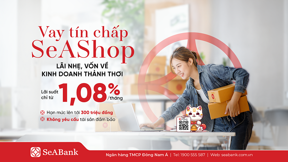 SeABank vừa chính thức ra mắt sản phẩm SeAShop - Vay kinh doanh tín chấp, nhằm hỗ trợ nhóm hộ kinh doanh và các chủ cửa hàng online có nhu cầu mở rộng vốn lưu động với ưu đãi lãi suất chỉ từ 1,08%/tháng, cố định trong suốt kỳ vay.