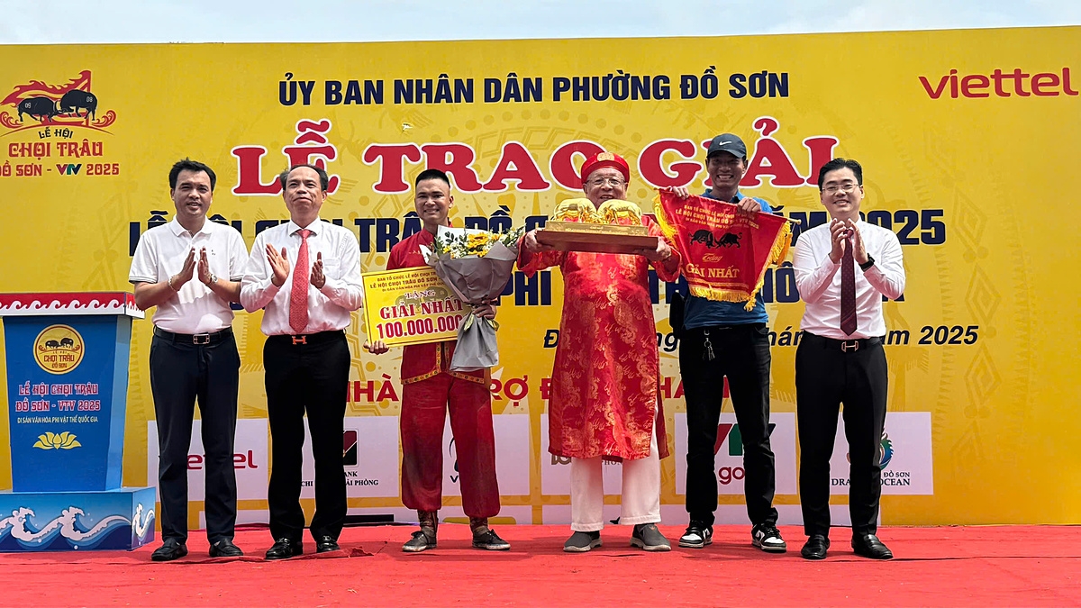 Ban tổ chức lễ hội đã trao giải cho chủ trâu và phường có trâu vô địch năm nay.