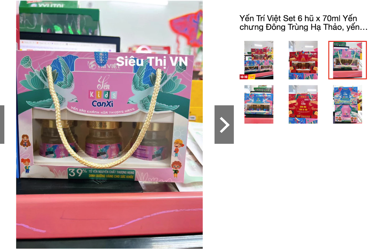 Sản phẩm của Yến Trí Việt trên sàn thương mại điện tử.