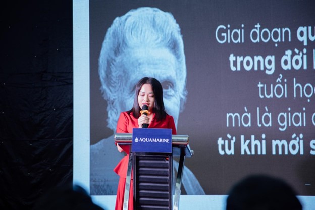 Bà Nguyễn Thị Loan - Giám đốc điều hành Hệ Thống Mầm non Montessori Vinh phát biểu tại sự kiện.