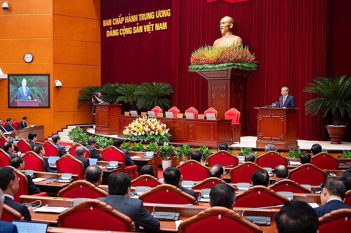 Tổng Bí thư Tô Lâm phát biểu bế mạc Hội nghị lần thứ 13 Ban Chấp hành Trung ương Đảng khóa XIII. Ảnh: VGP