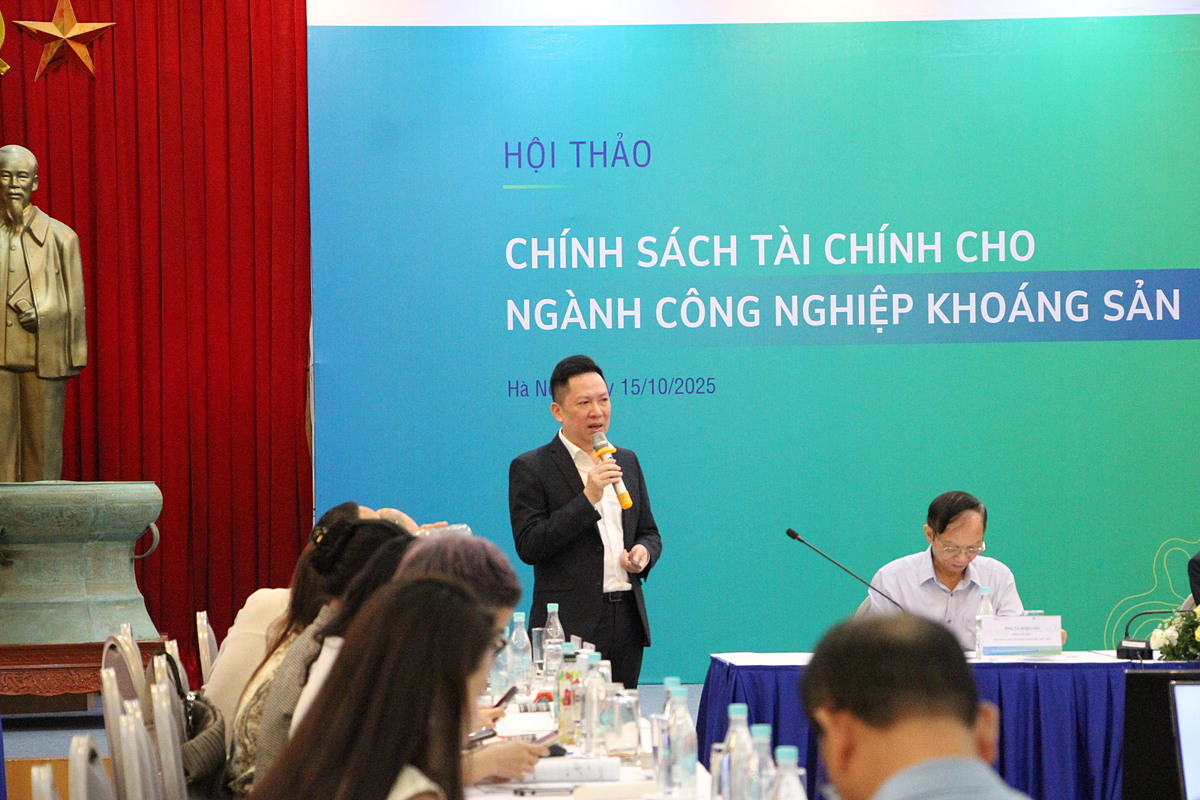 Ông Phan Chiến Thắng – Phó Tổng Giám đốc Công ty TNHH Khai thác Chế biến Khoáng sản Núi Pháo chia sẻ tại Hội thảo.