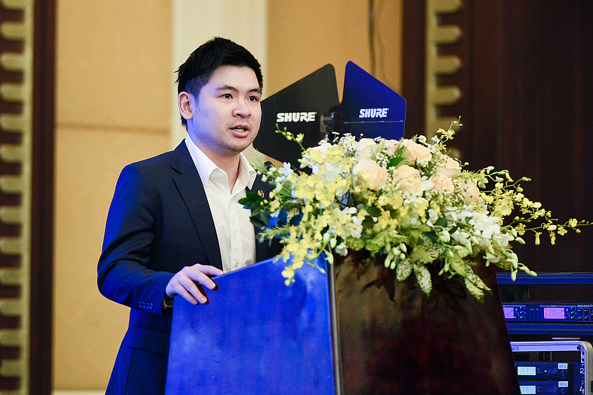 Tân Phó Chủ tịch VDEN Đỗ Vinh Quang phát biểu tại sự kiện.