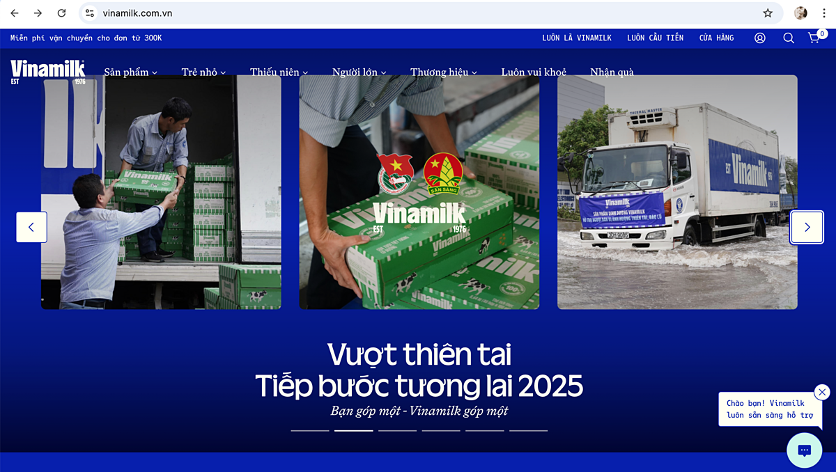 Chương trình “Vượt thiên tai – Tiếp bước tương lai 2025” triển khai trực tiếp trên website Vinamilk, với các thông tin cập nhật và minh bạch; được mọi người tiếp cận dễ dàng, ủng hộ nhanh chóng. Ảnh: Vi Nam