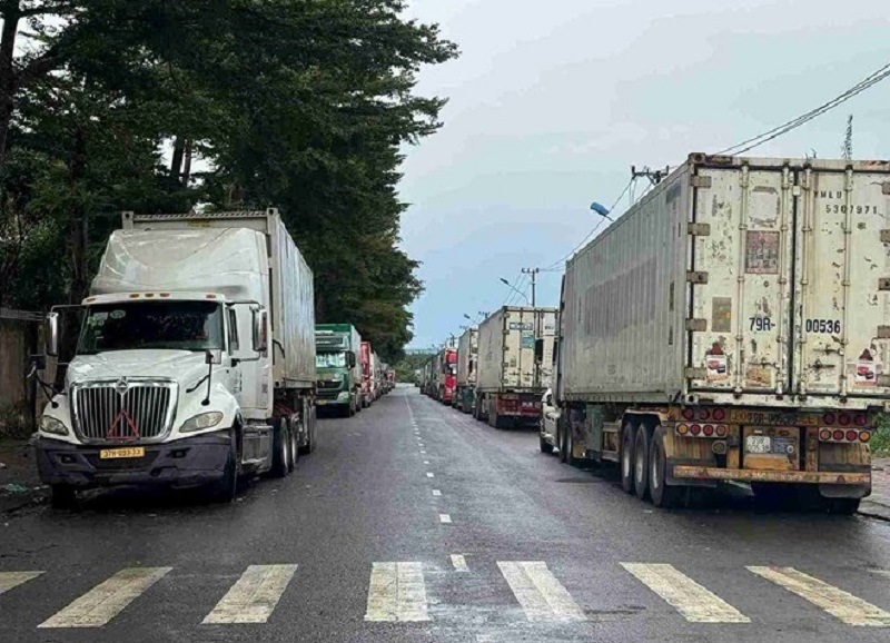 Xe chở sầu riêng ùn ứ tại tỉnh Đắk Lắk, do gặp trở ngại trong việc thực hiện kiểm tra dư lượng Cadimi và Vàng O.