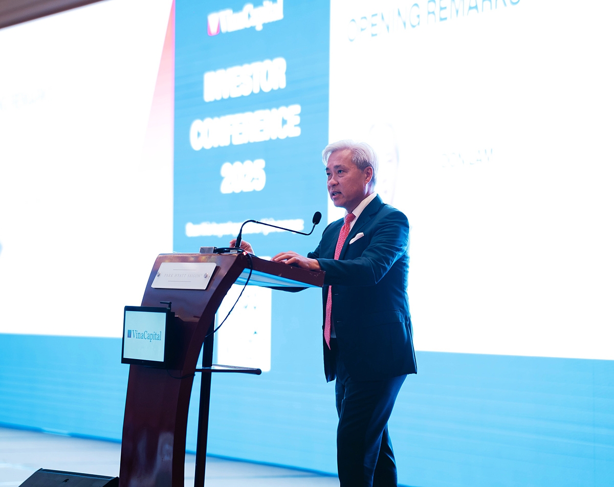 Ông Don Lam, Tổng giám đốc và Cổ đông sáng lập Tập đoàn VinaCapital, phát biểu tại hội nghị.