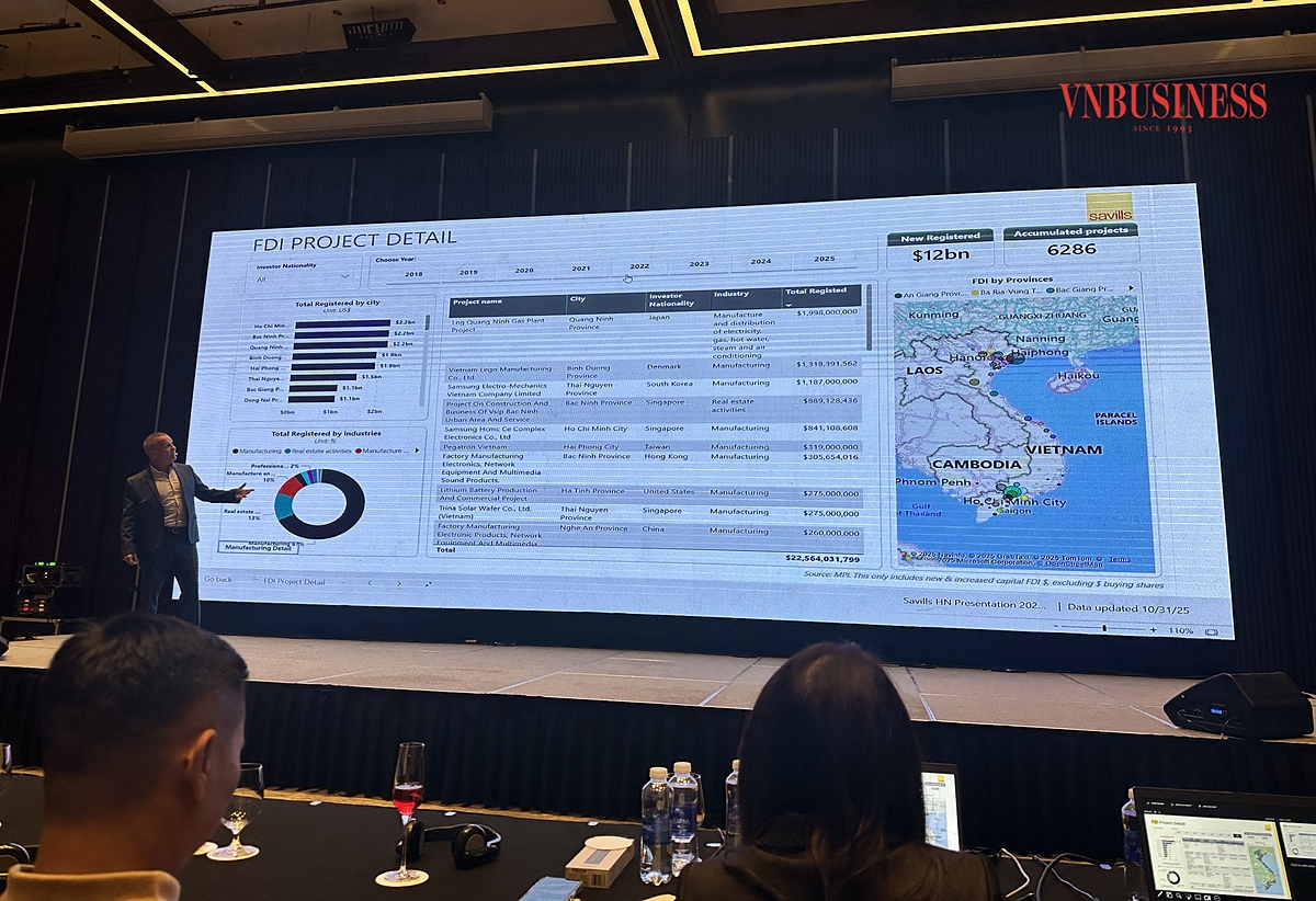Ông Troy Griffiths, Phó Giám đốc Điều hành Savills Việt Nam trình bày về kinh tế vĩ mô và tầm nhìn thị trường bất động sản Việt Nam 10 năm tới.
