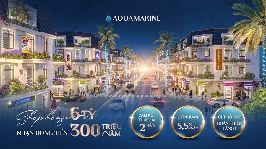 Tuyến phố thương mại Đại lộ Ánh Sáng – trung tâm khu đô thị ROX Living Aquamarine Diễn Châu, hạ tầng hoàn thiện và đã có sổ từng căn.