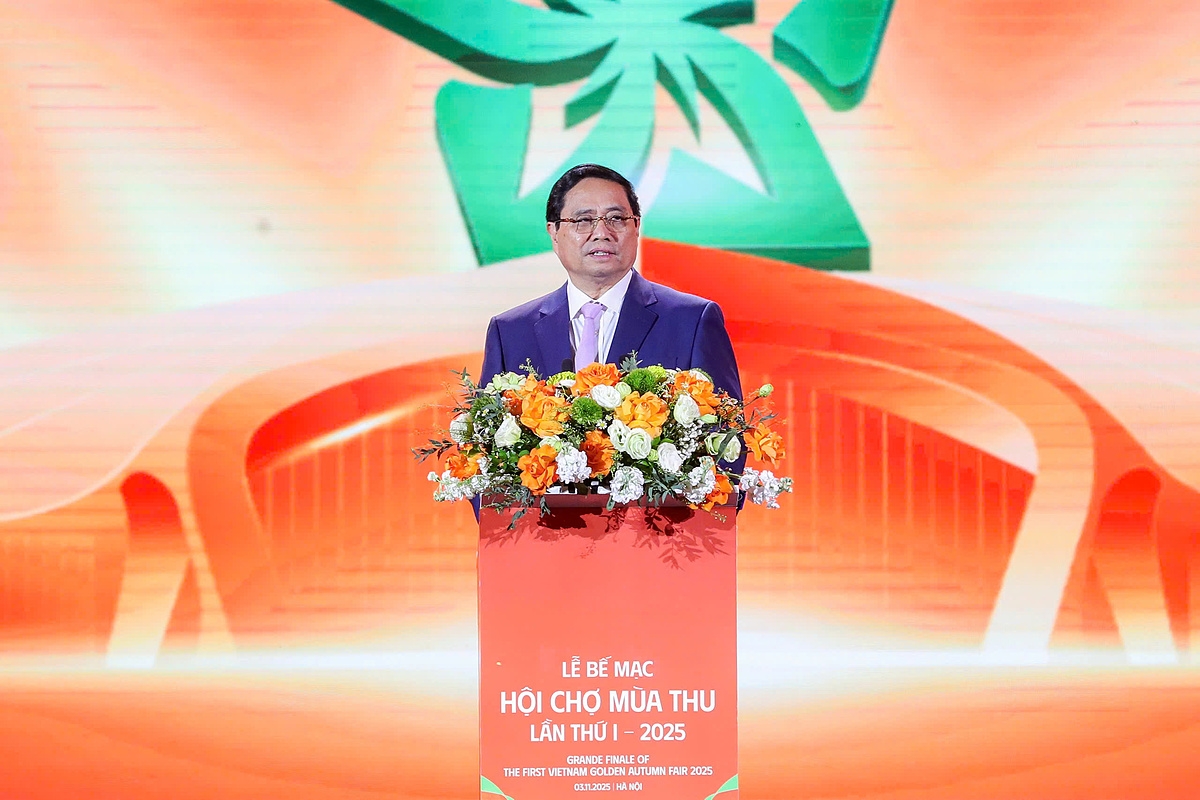 Thủ tướng Chính Phủ Phạm Minh Chính phát biểu chỉ đạo tại Lễ Bế mạc Hội chợ Mùa Thu lần thứ I năm 2025.
