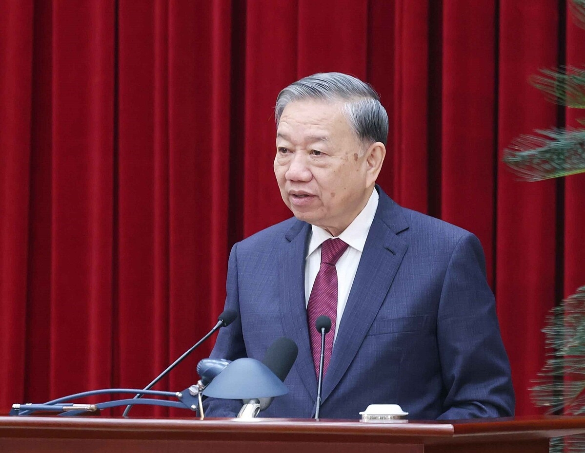 Tổng Bí thư Tô Lâm phát biểu bế mạc Hội nghị lần thứ 14 Ban Chấp hành Trung ương Đảng khóa XIII - Ảnh: TTXVN