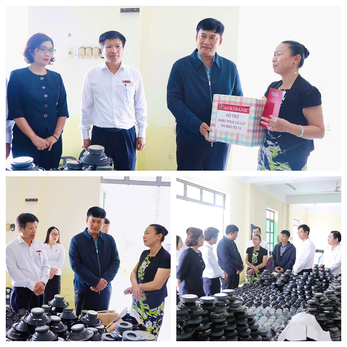 Đoàn công tác do Tổng Giám đốc Phạm Toàn Vượng dẫn đầu tới thăm hỏi, động viên khách hàng của Agribank bị thiệt hại do bão lũ.