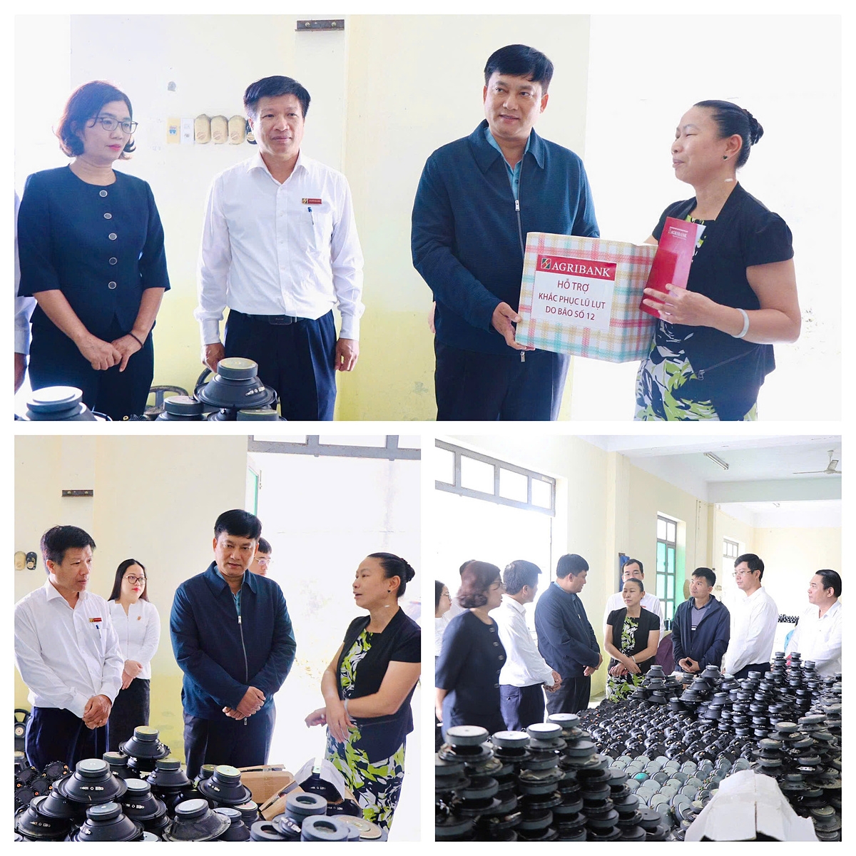 Đoàn công tác do Tổng Giám đốc Phạm Toàn Vượng dẫn đầu tới thăm hỏi, động viên khách hàng của Agribank bị thiệt hại do bão lũ.