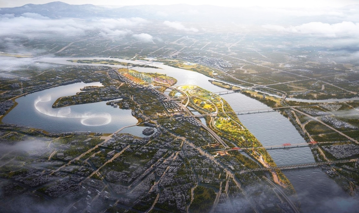 Phối cảnh dự án Trục Đại lộ cảnh quan sông Hồng.