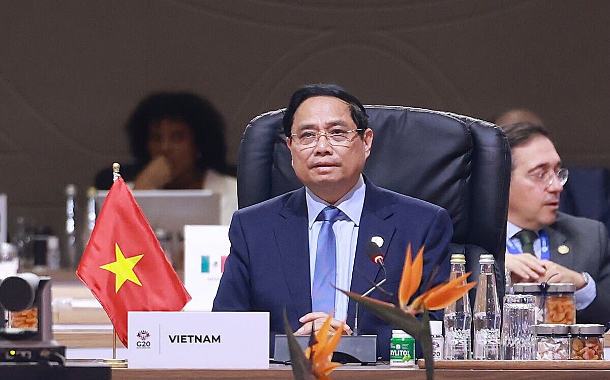 Dự Phiên thảo luận thứ ba của Hội nghị Thượng đỉnh G20 với chủ đề Một tương lai công bằng và công lý cho tất cả mọi người, Thủ tướng Phạm Minh Chính đề xuất 3 ưu tiên chiến lược cho 3 chuyển động lớn của thế giới - Ảnh: VGP