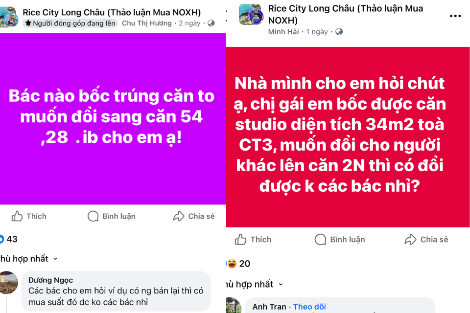 Nhiều gia đình đã lập tức đăng bài chuyển nhượng, đổi căn hộ ngay sau khi trúng bốc thăm.