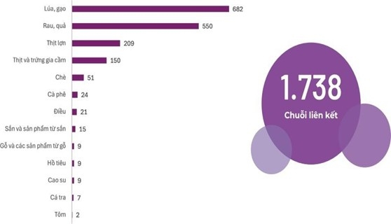 Số chuỗi liên kết được phê duyệt theo nhóm các sản phẩm chủ lực quốc gia. Nguồn Bộ Tài chính