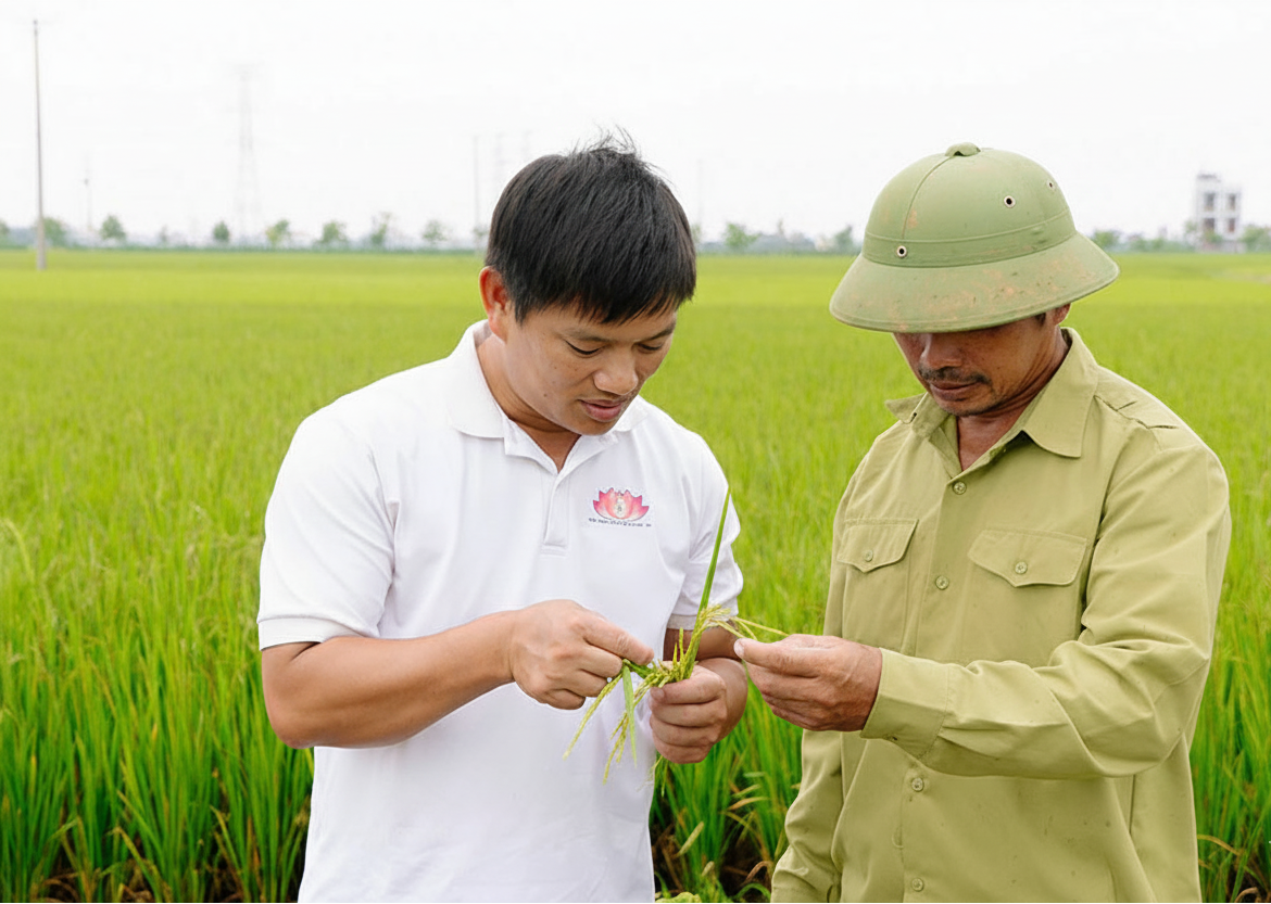 Giám đốc HTX Thanh niên Nam Đại Dương &lpar;áo trắng&rpar; đã có nhiều nghiên cứu và ứng dụng hiệu quả trong nông nghiệp.