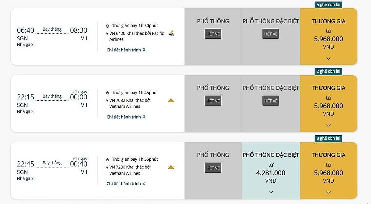 Trên chặng TP.HCM - Vinh, vé từ ngày 12/2 đến 25/2/2026 &lpar;25 tháng Chạp đến mùng 5 Tết&rpar; đang cạn dần.