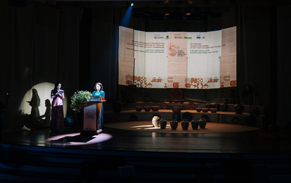 Phó Chủ tịch UBND thành phố Hà Nội Vũ Thu Hà phát biểu tại lễ công bố Khung hoạt động Lễ hội Thiết kế sáng tạo Hà Nội 2026 &lpar;Ảnh: BTC&rpar;