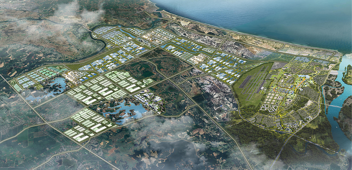 Phối cảnh Tổ hợp công nghiệp hàng không, logistics, dịch vụ, thương mại và đô thị sân bay tại Quảng Trị.