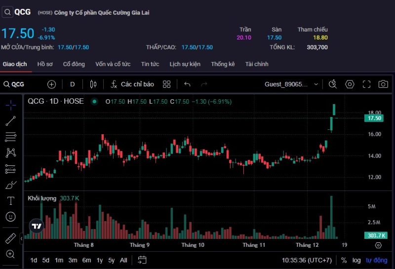 Cổ phiếu của Quốc Cường Gia Lai ‘xanh lơ’ sau chuỗi 'tím'