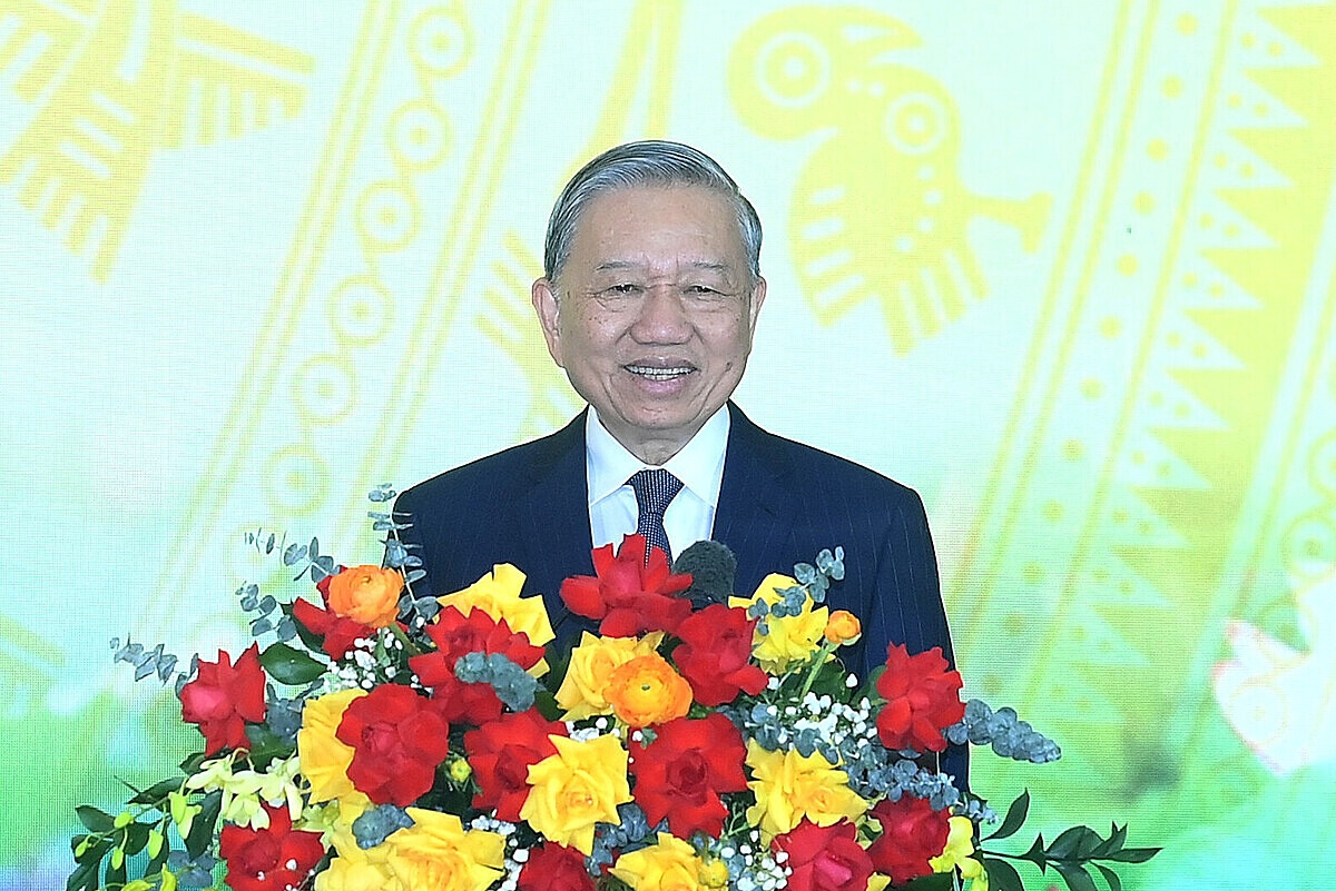 Tổng Bí thư Tô Lâm&nbsp;tại Hội nghị toàn quốc tổng kết công tác Tuyên giáo và Dân vận của Đảng năm 2025. Ảnh: Nhân Dân