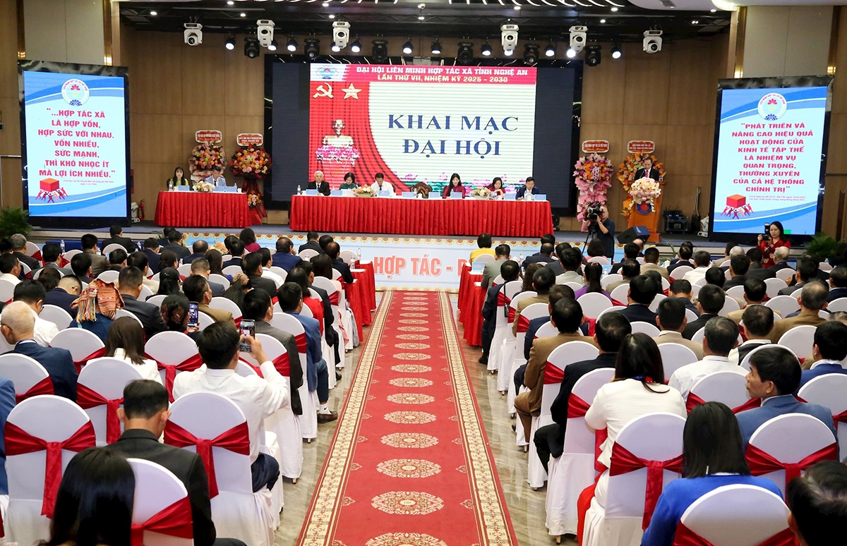 Toàn cảnh Đại hội đại biểu Liên minh Hợp tác xã tỉnh Nghệ An lần thứ VII, nhiệm kỳ 2025–2030.