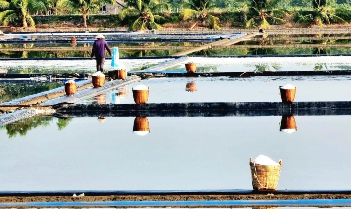 Cánh đồng muối ở ấp đảo Thiềng Liềng bừng lên một thứ ánh sáng rất riêng