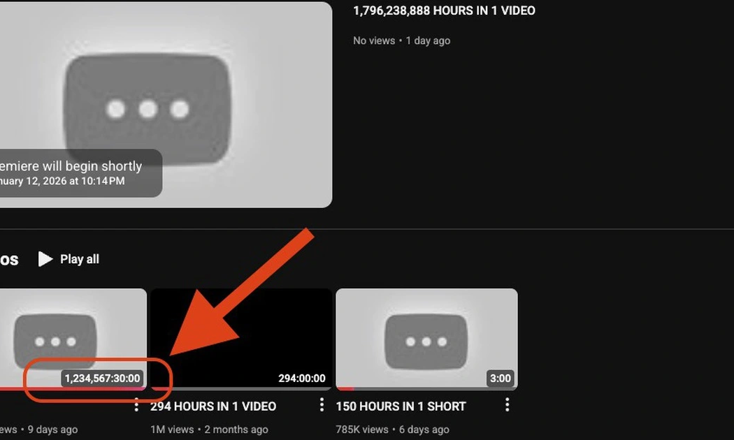 Video được hiển thị thời lượng hơn một thế kỷ trên YouTube.