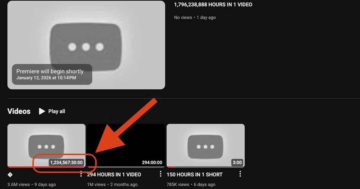 Video được hiển thị thời lượng hơn một thế kỷ trên YouTube.