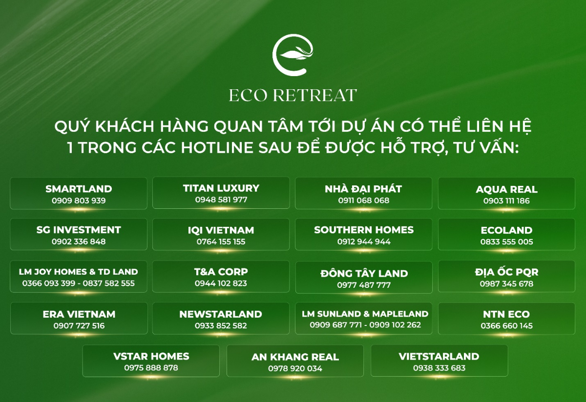 Các đại lý chính thức của Eco Retreat.