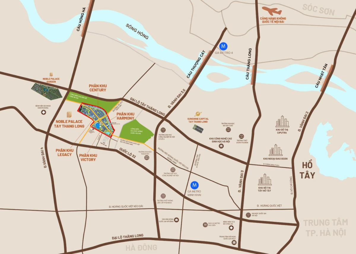 Noble Palace Tay Thang Long WorldHotels Residences thừa hưởng lợi thế siêu kết nối chỉ cách Hồ Tây 15 phút sau khi các hạ tầng kết nối đồng bộ.