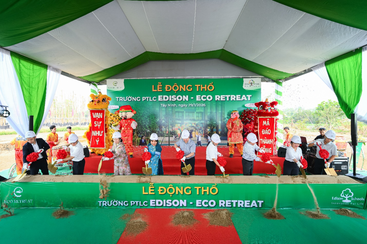 Lễ động thổ trường Phổ thông liên cấp Edison, quy mô 3.600 học sinh, tại đại đô thị Eco Retreat sáng 29/1.
