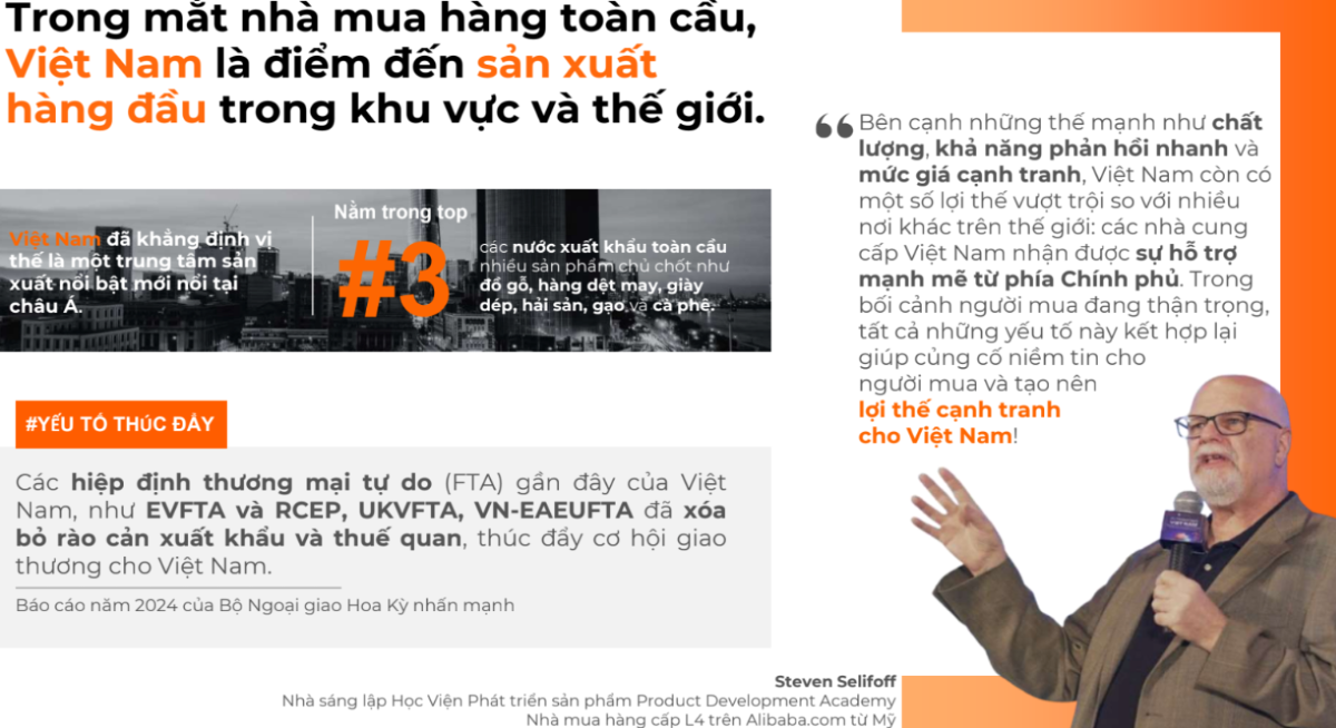 Trong mắt nhà mua hàng toàn cầu, Việt Nam là điểm đến sản xuất hàng đầu trong khu vực và thế giới.