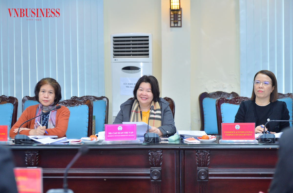 Chủ tịch Liên minh HTX Việt Nam Cao Xuân Thu Vân phát biểu tại buổi làm việc.