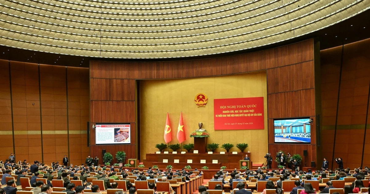 Hội nghị toàn quốc nghiên cứu, học tập, quán triệt và triển khai thực hiện Nghị quyết Đại hội XIV của Đảng được tổ chức tại Hội trường Diên Hồng, Nhà Quốc hội.