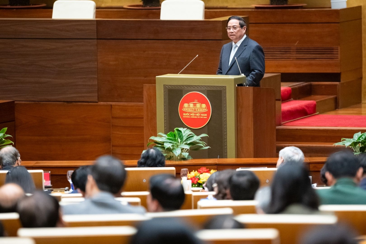 Thủ tướng Chính phủ Phạm Minh Chính trình bày chuyên đề "Chương trình hành động thực hiện Nghị quyết Đại hội Đại biểu toàn quốc lần thứ XIV của Đảng."