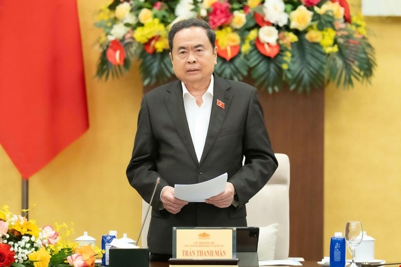 Chủ tịch Quốc hội Trần Thanh Mẫn, Chủ tịch Hội đồng Bầu cử Quốc gia chủ trì Hội nghị. Ảnh: Cổng TTĐT Quốc hội.