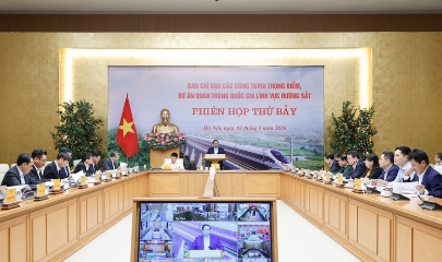 Thủ tướng Phạm Minh Chính, Trưởng Ban Chỉ đạo các công trình trọng điểm, dự án quan trọng quốc gia lĩnh vực đường sắt chủ trì phiên họp.