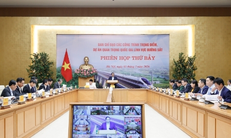 Thủ tướng Phạm Minh Chính, Trưởng Ban Chỉ đạo các công trình trọng điểm, dự án quan trọng quốc gia lĩnh vực đường sắt chủ trì phiên họp.