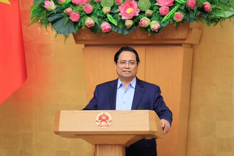 Thủ tướng Phạm Minh Chính phát biểu kết luận phiên họp Chính phủ thường kỳ tháng 2/2026. Ảnh: VGP.