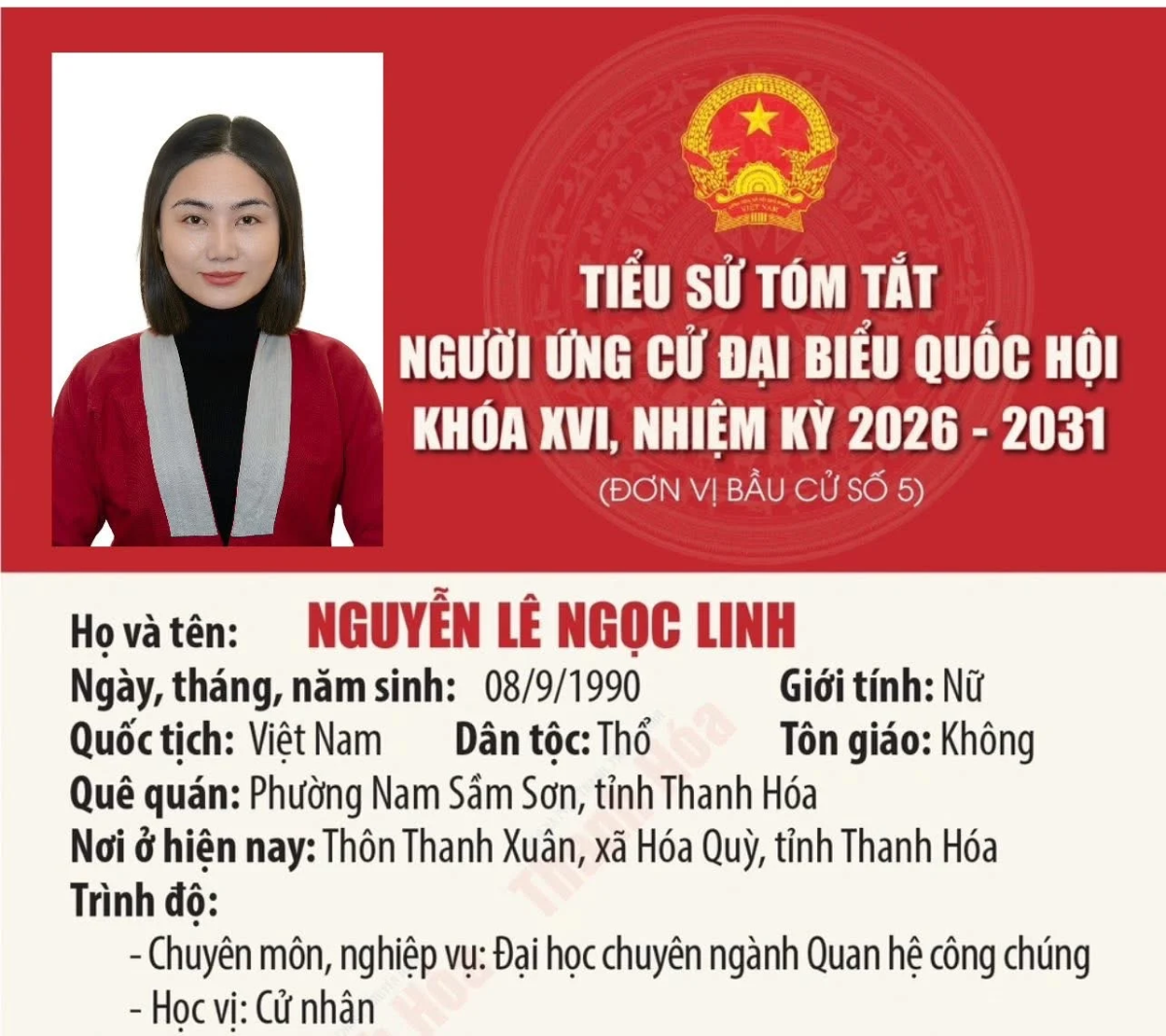 Tiểu sử tóm tắt của ứng cử viên Nguyễn Lê Ngọc Linh.