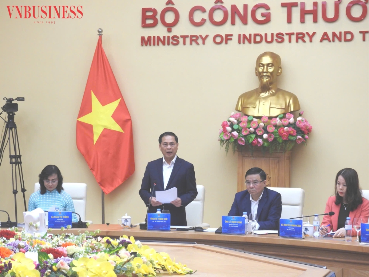 Phó Thủ tướng Chính phủ Bùi Thanh Sơn dự và phát biểu chỉ đạo sự kiện khai trương Nền tảng số về phát triển thị trường nước ngoài.