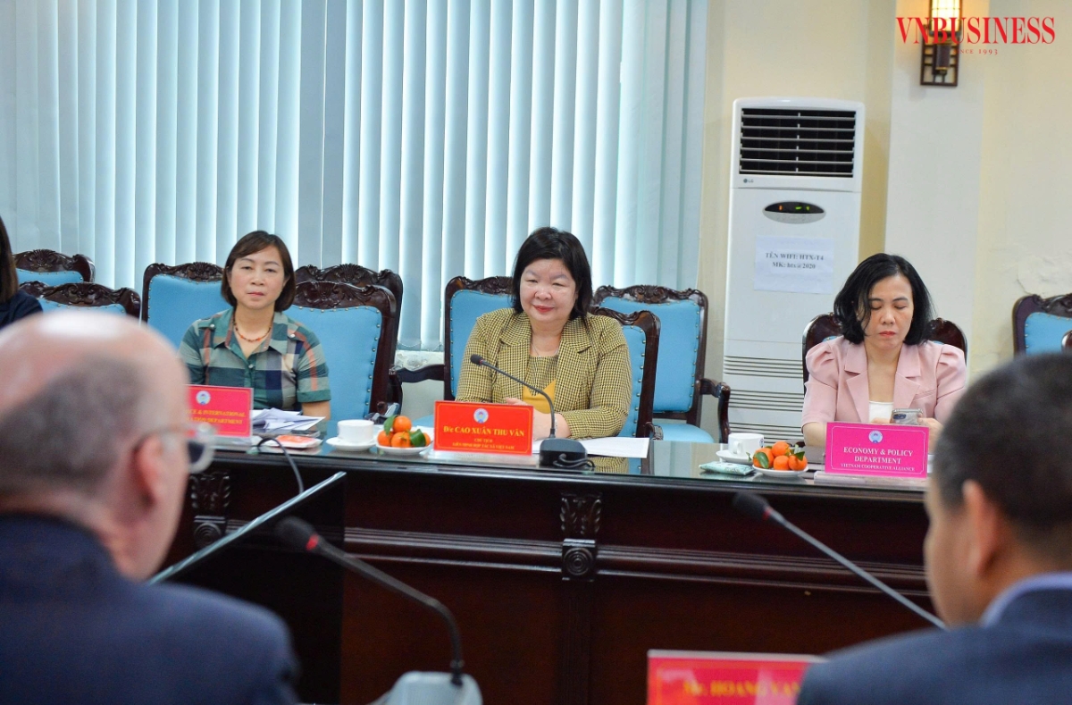 Chủ tịch Liên minh HTX Việt Nam Cao Xuân Thu Vân phát biểu tại buổi làm việc.