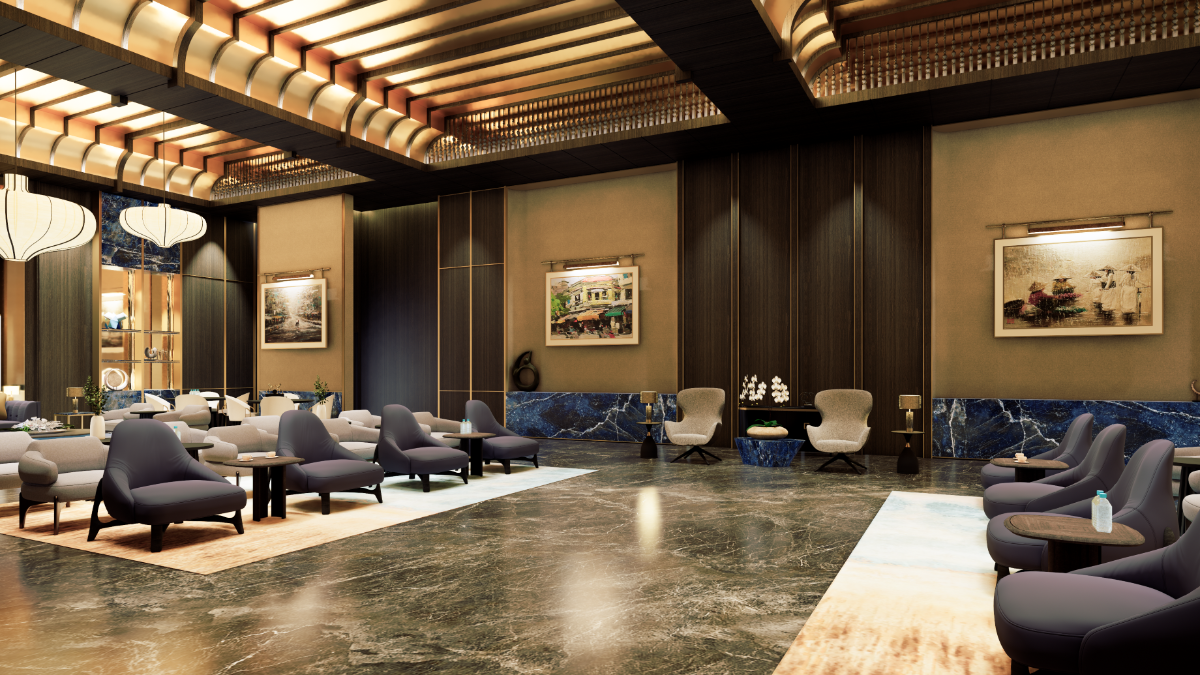 Phối cảnh phòng chờ dành cho lãnh đạo cấp cao tại nhà ga VIP.