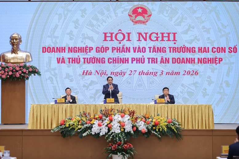 Thủ tướng Phạm Minh Chính chủ trì Hội nghị "Doanh nghiệp góp phần vào tăng trưởng hai con số và Thủ tướng Chính phủ phủ tri ân doanh nghiệp. Ảnh: VGP