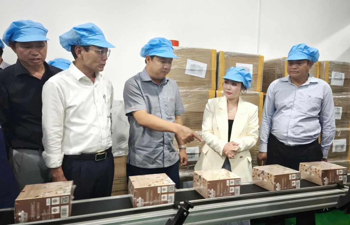 Bí thư Tỉnh ủy Lương Nguyễn Minh Triết tham quan dây chuyền sản xuất của Hợp tác xã Hala Farm Việt Nam.